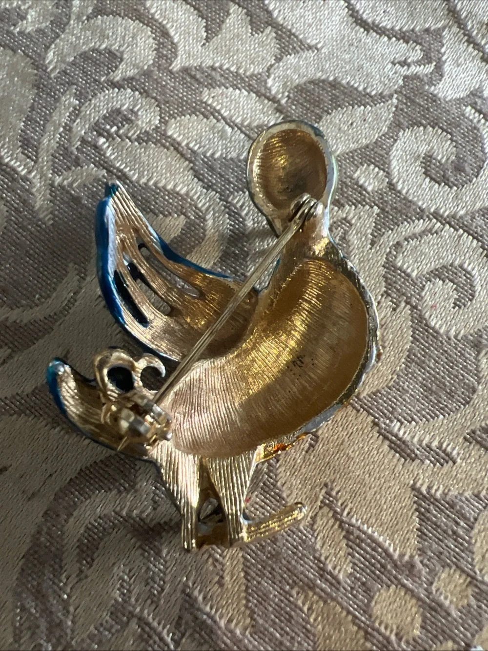 Vintage Enamel And Gold Tone Duck Brooch Pin Bird Brooch Rhinestone Duck Brooch